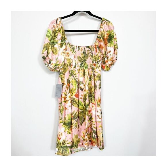 NSR Dress Womens Puff Short Sleeve Tropical Foral Mini Ladies Medium NEW - Picture 5 of 12